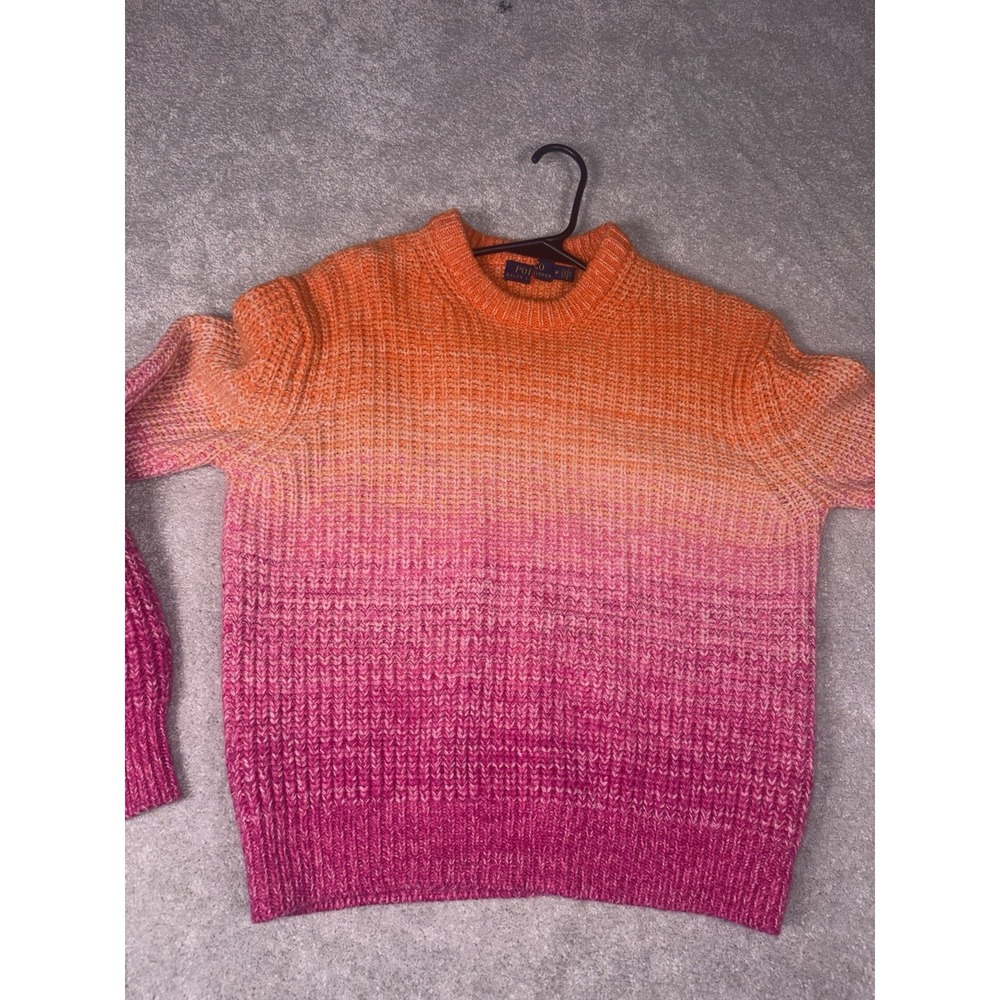 Polo Ralph Lauren Ombré Wool-Cashmere Blend Crewneck Sweater orange pink women M - Picture 10 of 10